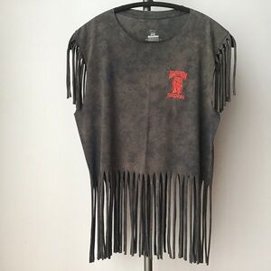 Upcycled Tie dye and fringe t shirt Medium